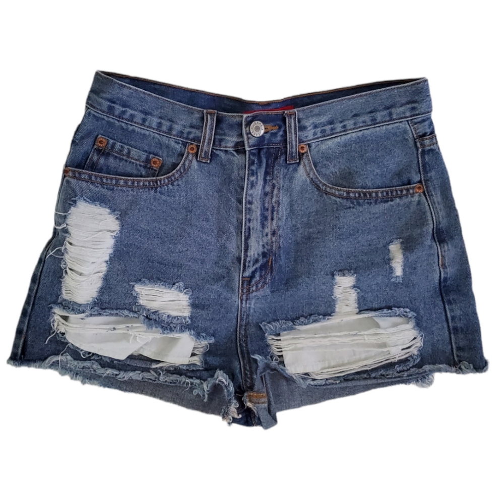 High Waisted Distressed Denim Shorts